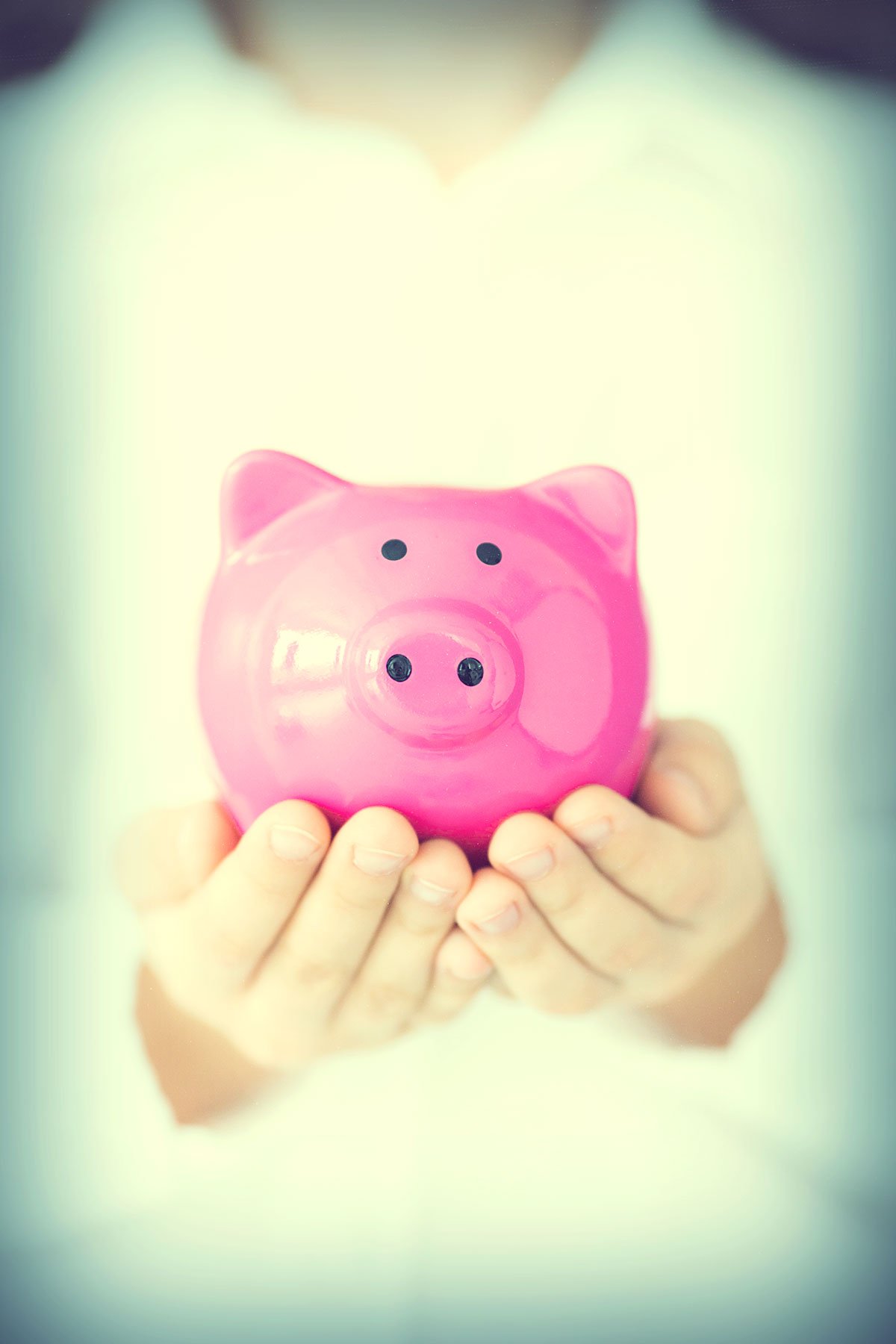 Image of a person's hands holding a piggy bank